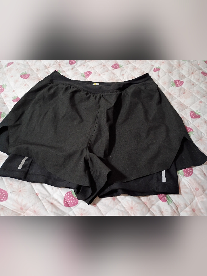 Women's Black Athletic Layered Running Shorts